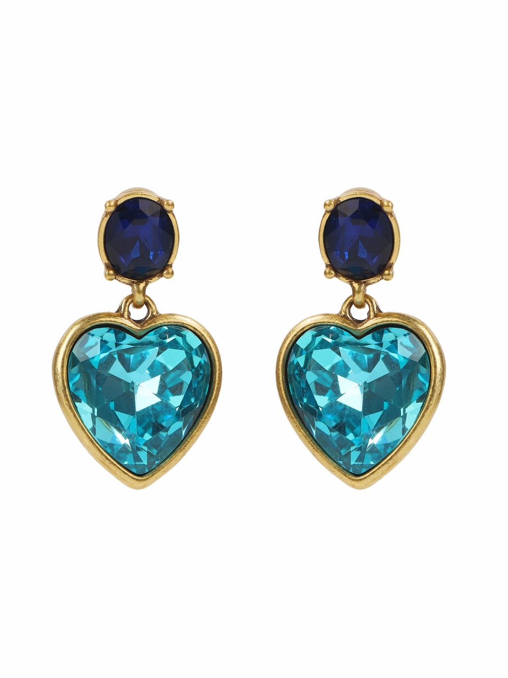 Gold-Tone Blue Heart Drop Earrings with Sapphire Accent
